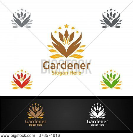 Gardener Logo With Green Garden Environment Or Botanical Agriculture Design