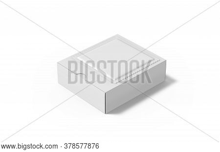 Paper Box With Sachet Mock Up On A White Background. 3d Illustration