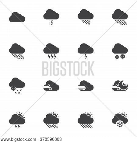 Weather Cloud Vector Icons Set, Modern Solid Symbol Collection, Filled Style Pictogram Pack. Signs L