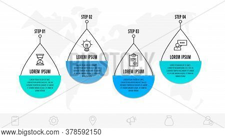 Vector Infographics Drop With 4 Steps. Line Flat Template. Used For Diagram, Business, Web, Banner,