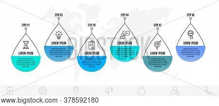 Vector Infographics Drop With 6 Steps. Line Flat Template. Used For Diagram, Business, Web, Workflow