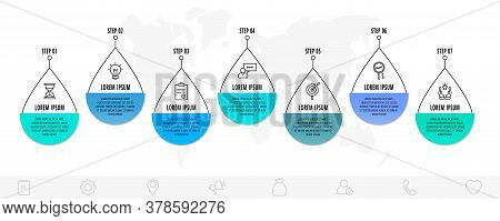 Vector Infographics Drop With 7 Steps. Line Flat Template. Used For Diagram, Web, Banner, Workflow L