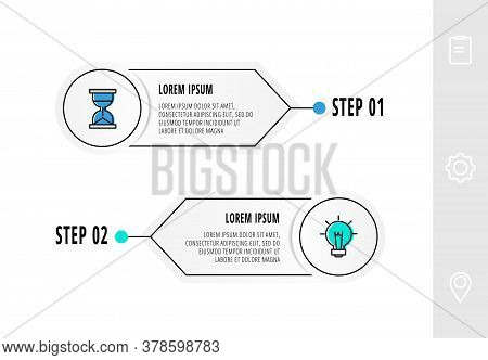 Vector Circle Infographics With 2 Arrows. Two Step Line Template. Used For Diagram, Business, Web, B
