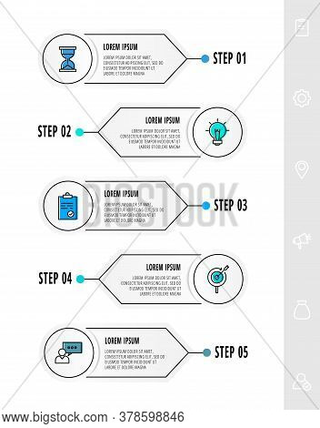 Vector Circle Infographics With 5 Arrows. Five Step Line Template. Used For Web, Banner, Workflow La