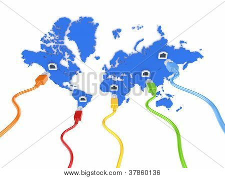 多彩橡皮连接到蓝色地图。