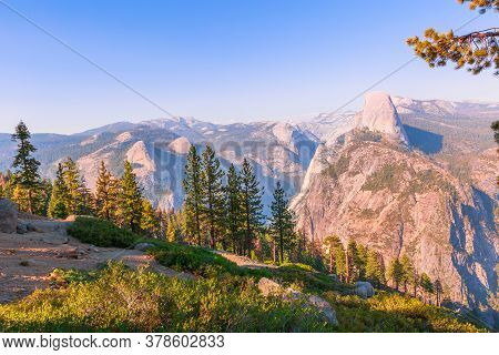 The Aerial Panorama Of Washburn Point In Yosemite National Park, California, United States. View Fro