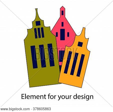 Lovely Swedish Houses. Norwegian Architecture. Illustration Isolated On A White Background..
