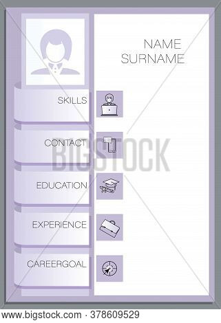 Vector Resume Female Template. Design Creative, Professional Summary. Displaying Your Profile.