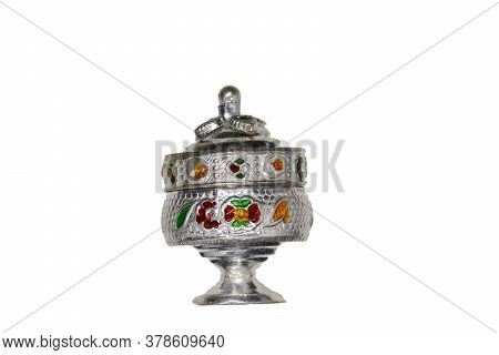 Rangoli Silver Plated Kumkum Dani Sindoor Box (silver) On White Background