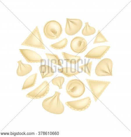 Realistic 3d Detailed Dumplings Concept Round Design Template Traditional Tasty Food Asian Homemade 