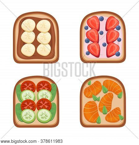 Toast Breackfast Vector Illustration. Toasted Sandwiches Collection.toasts With Different Ingredient