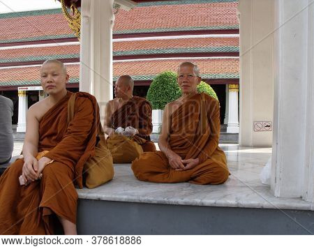 Bangkok, Thailand, January 25, 2013: Buddhist Monks At The Royal Palace In Bangkok, Thailand.