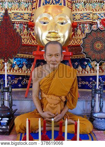 Bangkok, Thailand, September 27, 2015: Synthetic Resin Reproduction Of A Revered Monk From Bangkok, 