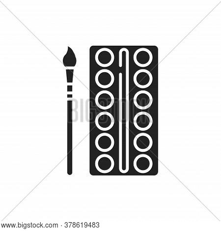 Watercolor Paintbox Black Glyph Icon. School Supplies. Sign For Web Page, Mobile App, Banner, Social