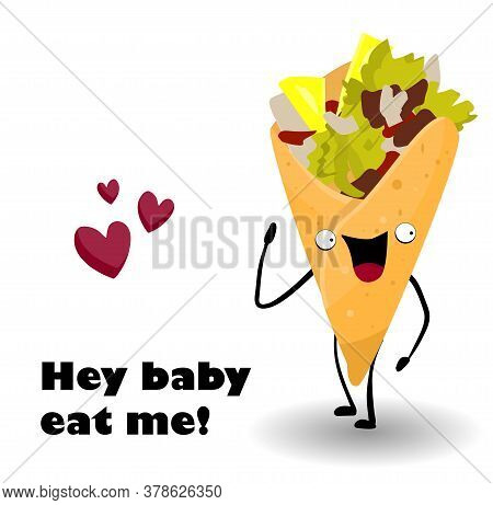 Shawarma Character. Buritto. Fast Food. Cartoon Food. Illustration..