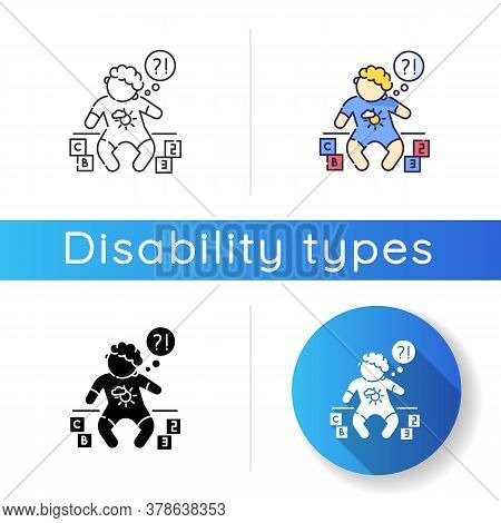 Developmental Delay Icon. Child With Difficulty Of Learning. Cognitive Ability Problem. Baby With Ge
