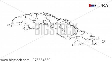 Cuba Map, Black And White Detailed Outline Regions Of The Country.