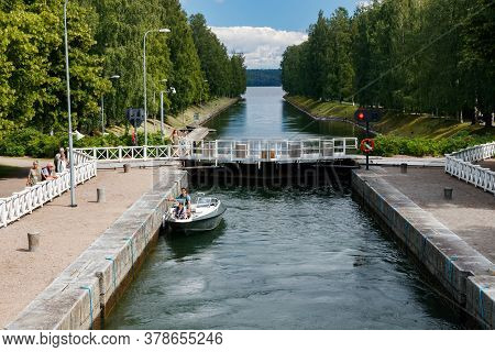 Asikkala, Finland - 16 July 2020: Vaaksy Canal Between Two Big Lakes Vesijarvi And Paijanne. Gateway