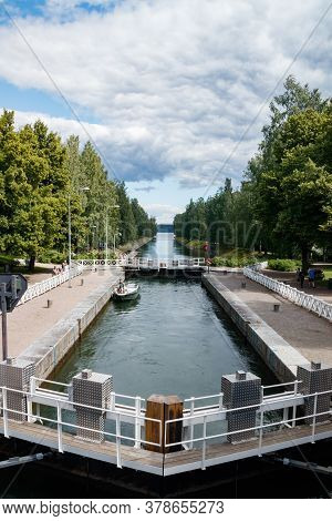 Asikkala, Finland - 16 July 2020: Vaaksy Canal Between Two Big Lakes Vesijarvi And Paijanne. Gateway