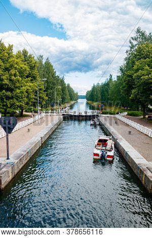 Asikkala, Finland - 16 July 2020: Vaaksy Canal Between Two Big Lakes Vesijarvi And Paijanne. Gateway