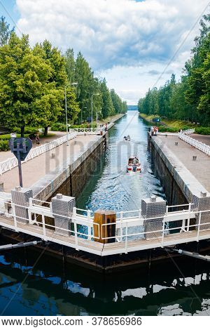Asikkala, Finland - 16 July 2020: Vaaksy Canal Between Two Big Lakes Vesijarvi And Paijanne. Gateway