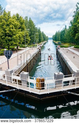 Asikkala, Finland - 16 July 2020: Vaaksy Canal Between Two Big Lakes Vesijarvi And Paijanne. Gateway