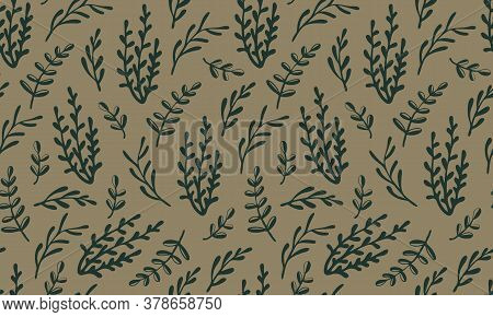 Vector Seamless Pattern Of Potherb. Hand Drawn Doodle Illustration Of Healthy Farm Food. Organic Veg