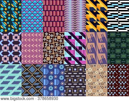 Vector Seamless Geometric Colored Pattern Collection, Set Of Patterns With Geometric Shapes, For You