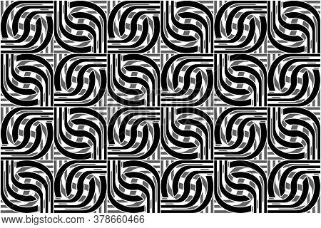 Abstract Seamless Pattern, Lines And Twists, Black And Gray Monochrome, Ornate, Strips, For Cover,  