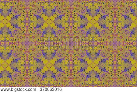 Portuguese Decorative Tiles. Yellow Plant Patchwork Textile. Portuguese Decorative Tiles Background.