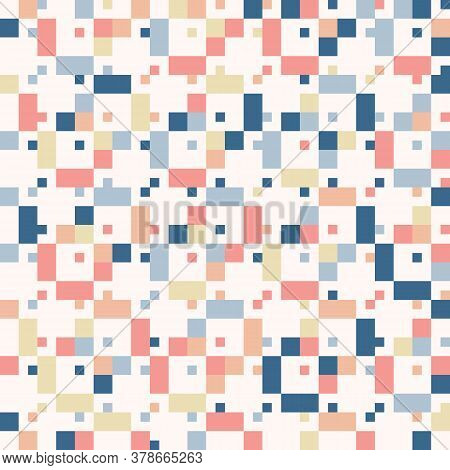 Vector Geometric Seamless Pattern With Small Colorful Squares. Pixel Art. Cute Funky Texture. Simple