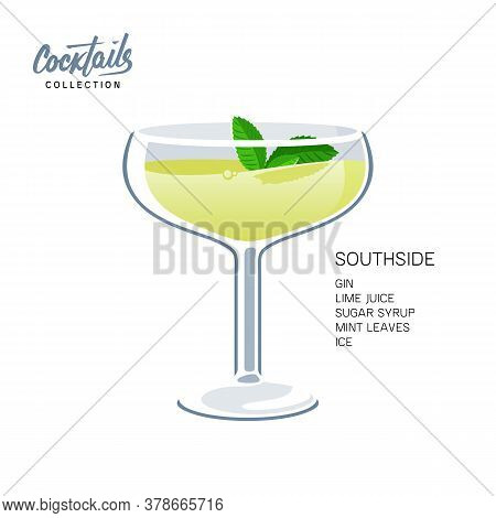 Southside Mint Leaves Cocktail Glass Lime Drink Illustration