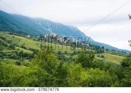 Mountain View Of Village Of Roccacaramanico In Abruzzo, Italy