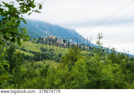 Mountain View Of Village Of Roccacaramanico In Abruzzo, Italy