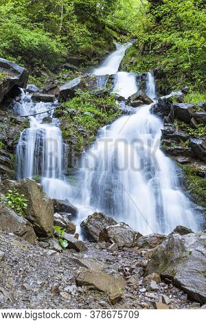 Cascade Trufanets Falls In Carpathian Mountains- The Highest Natural Waterfall In Transcarpathia At 