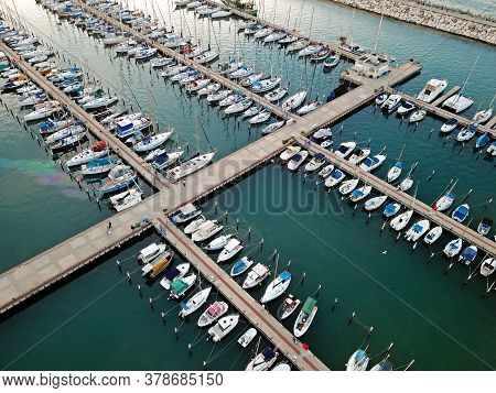 Ashkelon, Israel - December 09, 2017: Top View Of The Marina On The Mediterranean Coast In Ashkelon