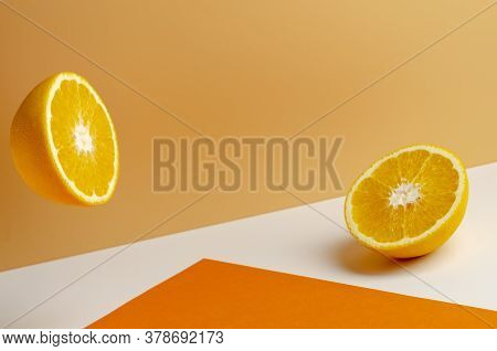 Creative Concept Of Levity Fruits Floating In The Air