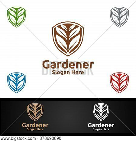 Security Gardener Logo With Green Garden Environment Or Botanical Agriculture