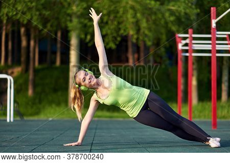 Stretching Danser Or Gymnast Woman Training In Workout Sports Ground