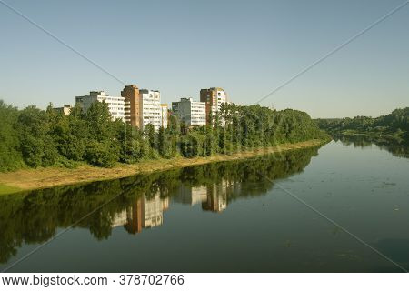 River Western Dvina In The Center Of Vitebsk. The Length Of The River Is More Than 1000 Km. Belarus