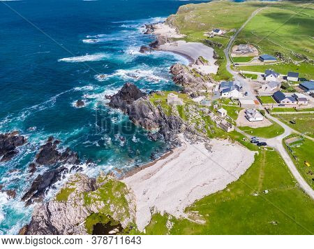 Aerial View Of The Beautiful Coast Next To Carrickabraghy Castle - Isle Of Doagh, Inishowen, County 