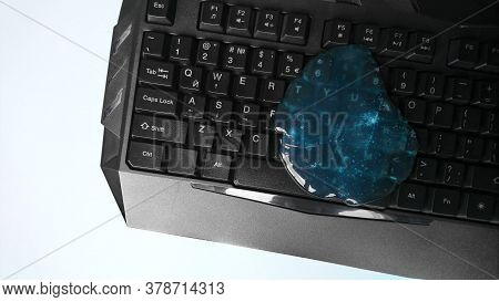 Blue Soft Gel Cleaning Dust On Keyboard. Concept Cleaning Your Computers Keyboard. Office Cleaning.