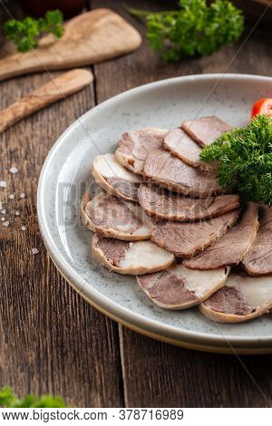Closeup On Kazakh National Horse Meat Sausage Qazy Platter