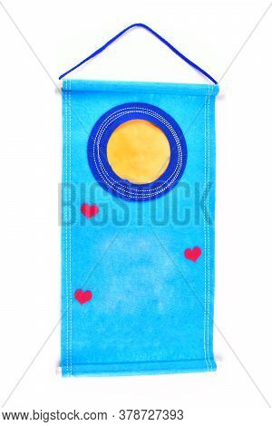 Blank Sky Blue Scroll Isolated On White Background, Empty Love Letter Isolated