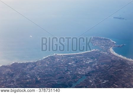 Aerial View Of Peniche And Baleal Portugal. View From The Porthole