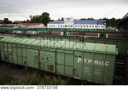 Kazakhstan, Ust-kamenogorsk - 3 July,2020. Freight Car. Railway Station Oskemen-1.