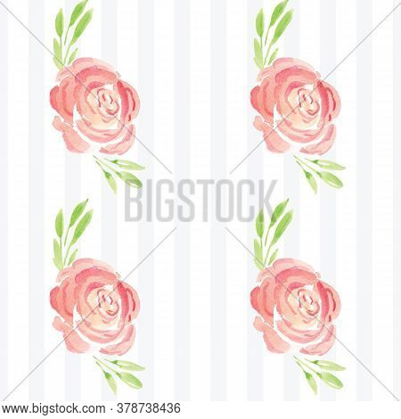 Hand-painted Watercolor Floral Rose Pattern. Illustration Of Decorative Floral Design For Wedding In