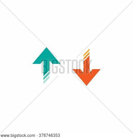 Blue Arrow Up In And Red Arrow Down In Box. Flat Icon Isolated On White.