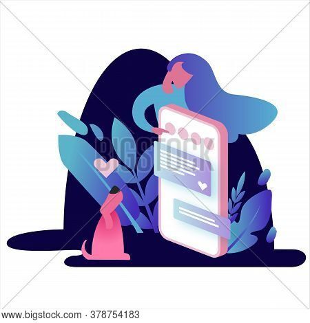 Illustration With A Mobile Device. People Work And Show The Interface. Presentation Of Application F