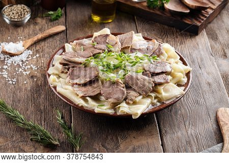 Kazakh National Dish Beshbarmak With Horse Meat Qazy